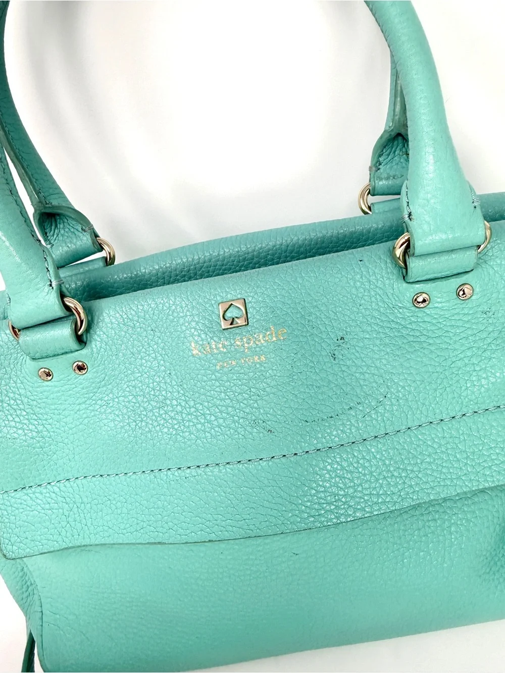Kate Spade Grant Park Hadlen Satchel Crossbody Bag Aqua Blue Zipper Front Pocket